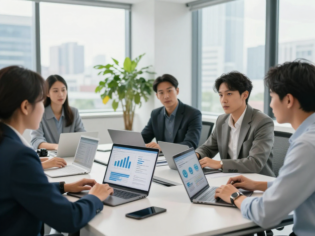 Branchenlösungen – Übersicht: Team bespricht Datenschutz und Barrierefreiheit in modernem Büro.