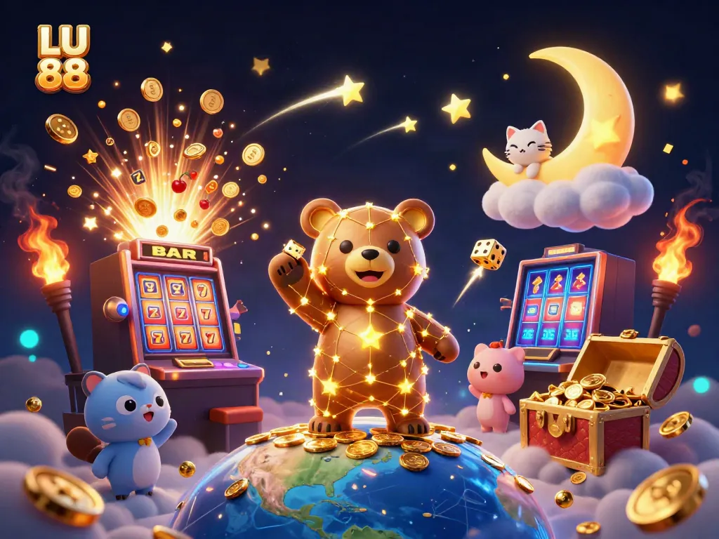 Experience the excitement of LU 88 with vibrant slots, golden stars, and playful gaming elements.