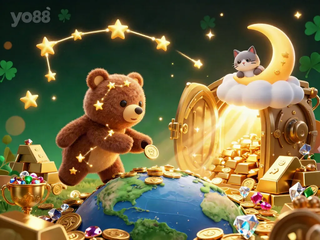 Experience the excitement of yo88 as the magical constellation bear scoops coins amidst shimmering riches.