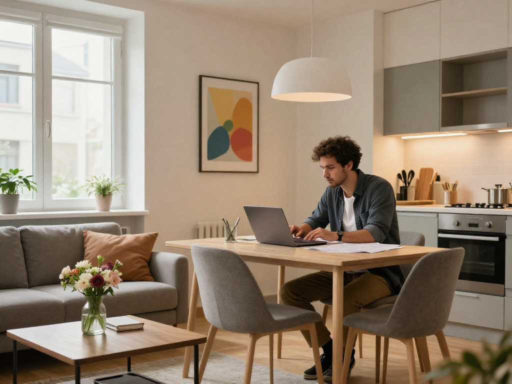 Gemütliches monteurzimmer Hannover mit modernem Design und Arbeitsplatz für Geschäftsreisende.
