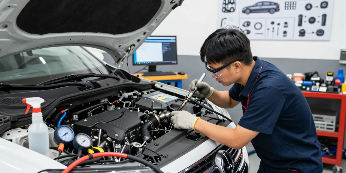 DPF Reinigung Laatzen durch Techniker in modernem Auto-Service mit professionellem Werkzeug.