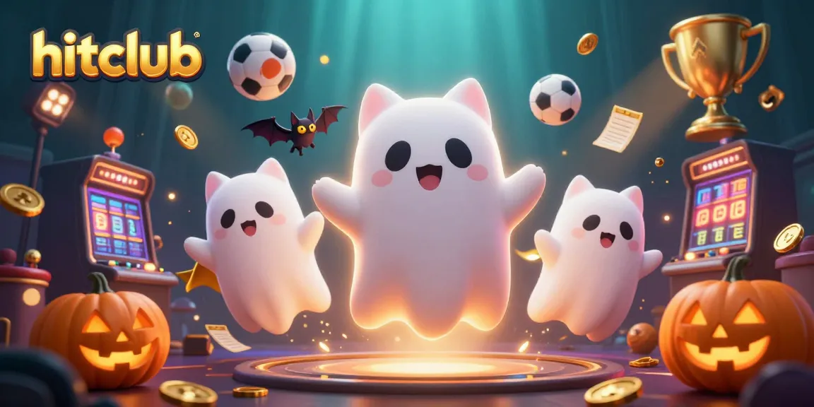 Hitclub features a ghost cat and vampire bat in a lively casino atmosphere with glowing poker elements.