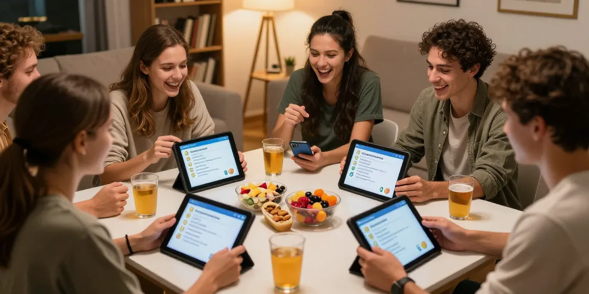 Unterhaltsame Quiz Allgemeinwissen Runde mit Freunden in gemütlicher Atmosphäre.